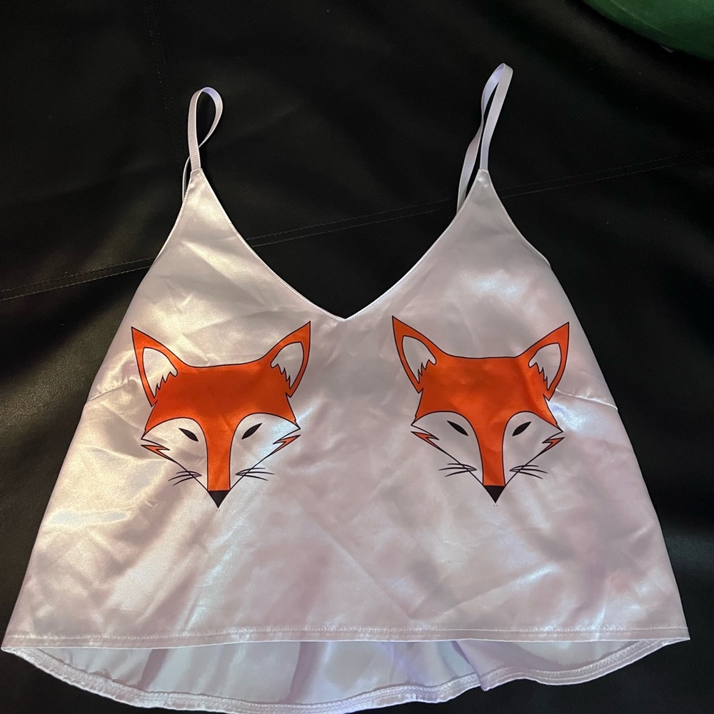 ROMWE White Satin Crop Top with Fox Design